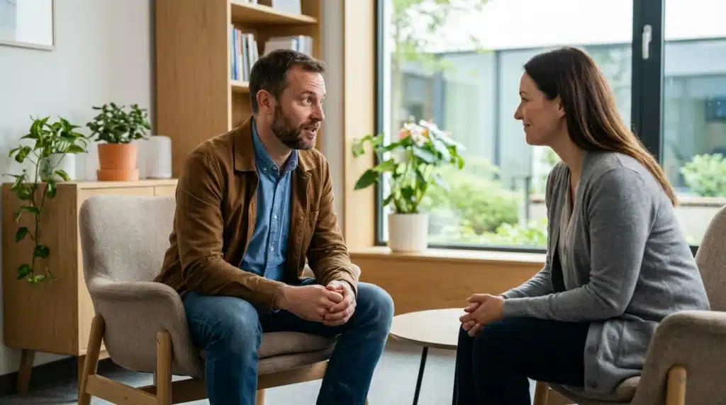 Man speaking with a therapist during an individual counseling session